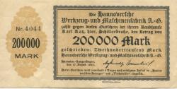 Hannover und Langenhagen - Hannoversche Werkzeug und Maschinenfabrik AG - 17.8.1923 - 200000 Mark