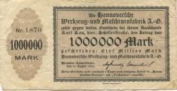 Hannover und Langenhagen - Hannoversche Werkzeug und Maschinenfabrik AG - 17.8.1923 - 1 Million Mark