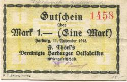 Harburg - Thörl's, F., Vereinigte Harburger Oelfabriken AG - 11.11.1918 - 1.2.1919 - 1 Mark 