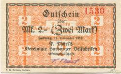 Harburg - Thörl's, F., Vereinigte Harburger Oelfabriken AG - 11.11.1918 - 1.2.1919 - 2 Mark