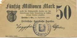 Hartha - Städtische Sparkasse - 22.9.1923 - 50 Millionen Mark 