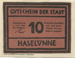 Haselünne - Stadt - 1.7.1921 - 10 Pfennig