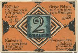 Heiligenhafen - Militärverein - 1.3.1922 - 18.4.1922 - 2 Mark