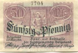 Helgoland - Spar- und Leihkasse - 15.3.1919 - 50 Pfennig