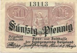 Helgoland - Spar- und Leihkasse - 15.3.1919 - 50 Pfennig