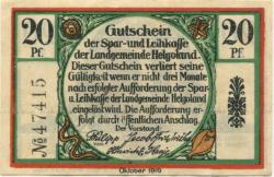 Helgoland - Spar- und Leihkasse - Oktober 1919 - 20 Pfennig