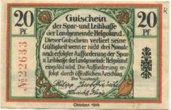 Helgoland - Spar- und Leihkasse - Oktober 1919 - 20 Pfennig