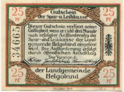 Helgoland - Spar- und Leihkasse - Oktober 1919 - 25 Pfennig