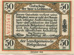 Helgoland - Spar- und Leihkasse - Oktober 1919 - 50 Pfennig