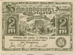 Helmarshausen (heute: Karlshafen (Bad)) - 15.5.1921 - 1.3.1922 - 2 Mark