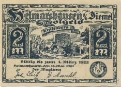 Helmarshausen (heute: Karlshafen (Bad)) - 15.5.1921 - 1.3.1922 - 2 Mark
