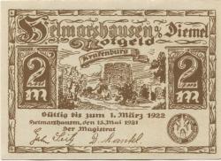 Helmarshausen (heute: Karlshafen (Bad)) - 15.5.1921 - 1.3.1922 - 2 Mark
