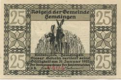 Hemdingen - Gemeinde - - 31.12.1922 - 25 Pfennig