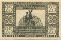 Hemdingen - Gemeinde - - 31.12.1922 - 25 Pfennig