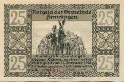 Hemdingen - Gemeinde - - 31.12.1922 - 25 Pfennig