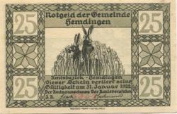 Hemdingen - Gemeinde - - 31.12.1922 - 25 Pfennig