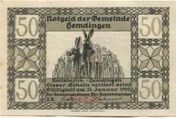 Hemdingen - Gemeinde - - 31.12.1922 - 50 Pfennig