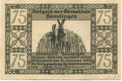 Hemdingen - Gemeinde - - 31.12.1922 - 75 Pfennig