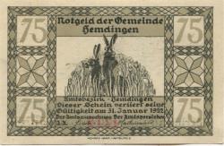 Hemdingen - Gemeinde - - 31.12.1922 - 75 Pfennig