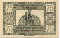 Hemdingen - Gemeinde - - 31.12.1922 - 75 Pfennig