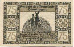 Hemdingen - Gemeinde - - 31.12.1922 - 75 Pfennig