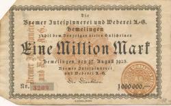 Hemelingen (heute: Bremen) - Bremer Jutespinnerei und Weberei AG - 17.8.1923 - 1 Million Mark