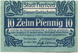 Herford - Stadt - 4.3.1920 - 10 Pfennig