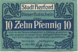 Herford - Stadt - 4.3.1920 - 10 Pfennig