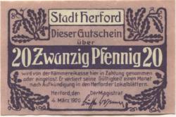 Herford - Stadt - 4.3.1920 - 20 Pfennig