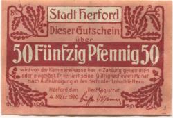 Herford - Stadt - 4.3.1920 - 50 Pfennig