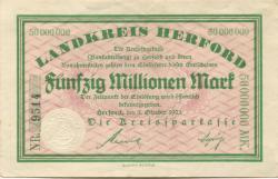 Herford - Kreissparkasse - 3.10.1923 - 50 Millionen Mark