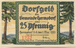 Hermsdorf - Gemeinde - 1.5.1921 - 25 Pfennig