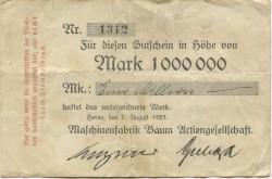Herne - Baum, Maschinenfabrik AG - 7.8.1923 - 1 Million Mark