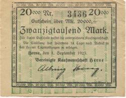 Herne - Vereinigte Kaufmannschaft - 1.9.1923 - 20000 Mark