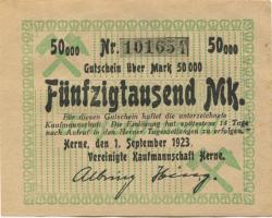 Herne - Vereinigte Kaufmannschaft - 1.9.1923 - 50000 Mark