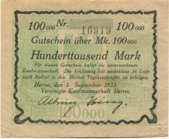 Herne - Vereinigte Kaufmannschaft - 1.9.1923 - 100000 Mark