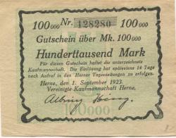 Herne - Vereinigte Kaufmannschaft - 1.9.1923 - 100000 Mark