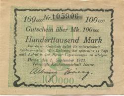 Herne - Vereinigte Kaufmannschaft - 1.9.1923 - 100000 Mark