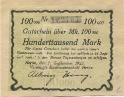 Herne - Vereinigte Kaufmannschaft - 1.9.1923 - 100000 Mark