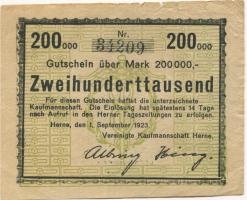 Herne - Vereinigte Kaufmannschaft - 1.9.1923 - 200000 Mark