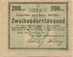 Herne - Vereinigte Kaufmannschaft - 1.9.1923 - 200000 Mark
