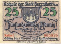 Herrnstadt (heute: PL-Wasosz) - Stadt - -- - 25 Pfennig