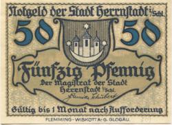 Herrnstadt (heute: PL-Wasosz) - Stadt - -- - 50 Pfennig