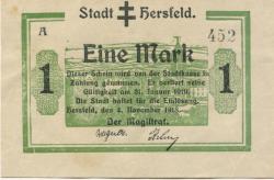 Hersfeld - Stadt - 4.11.1918 - 31.1.1919 - 1 Mark