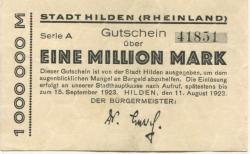 Hilden - Stadt - 11.8.1923 - 15.9.1923 - 1 Million Mark