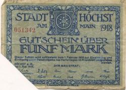 Höchst (heute: Frankfurt) - Stadt - 1.11.1918 - 1.2.1919 - 5 Mark 