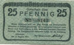 Höhscheid (heute: Solingen) - Stadt - 11.8.1917 - 25 Pfennig 