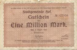 Hof - Stadt - 6.8.1923 - 1 Million Mark 