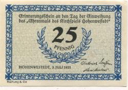 Hohenwestedt - Kirchspiel - 3.7.1921 - 25 Pfennig