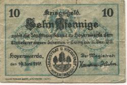 Hoyerswerda - Stadt - 10.6.1917 - 31.12.1919 - 10 Pfennig